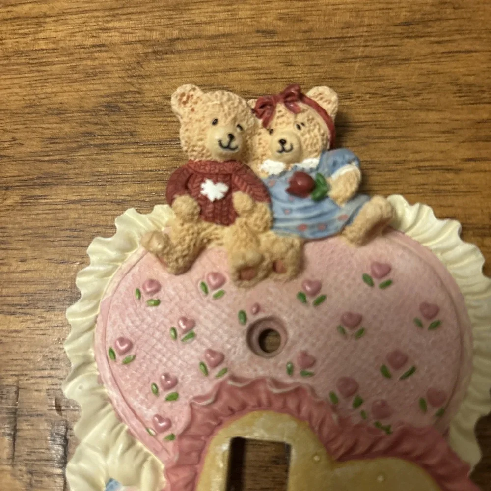 Vintage Figi Decorative Resin Light Switch Plates Teddy Bear Love Hearts Pink 💕